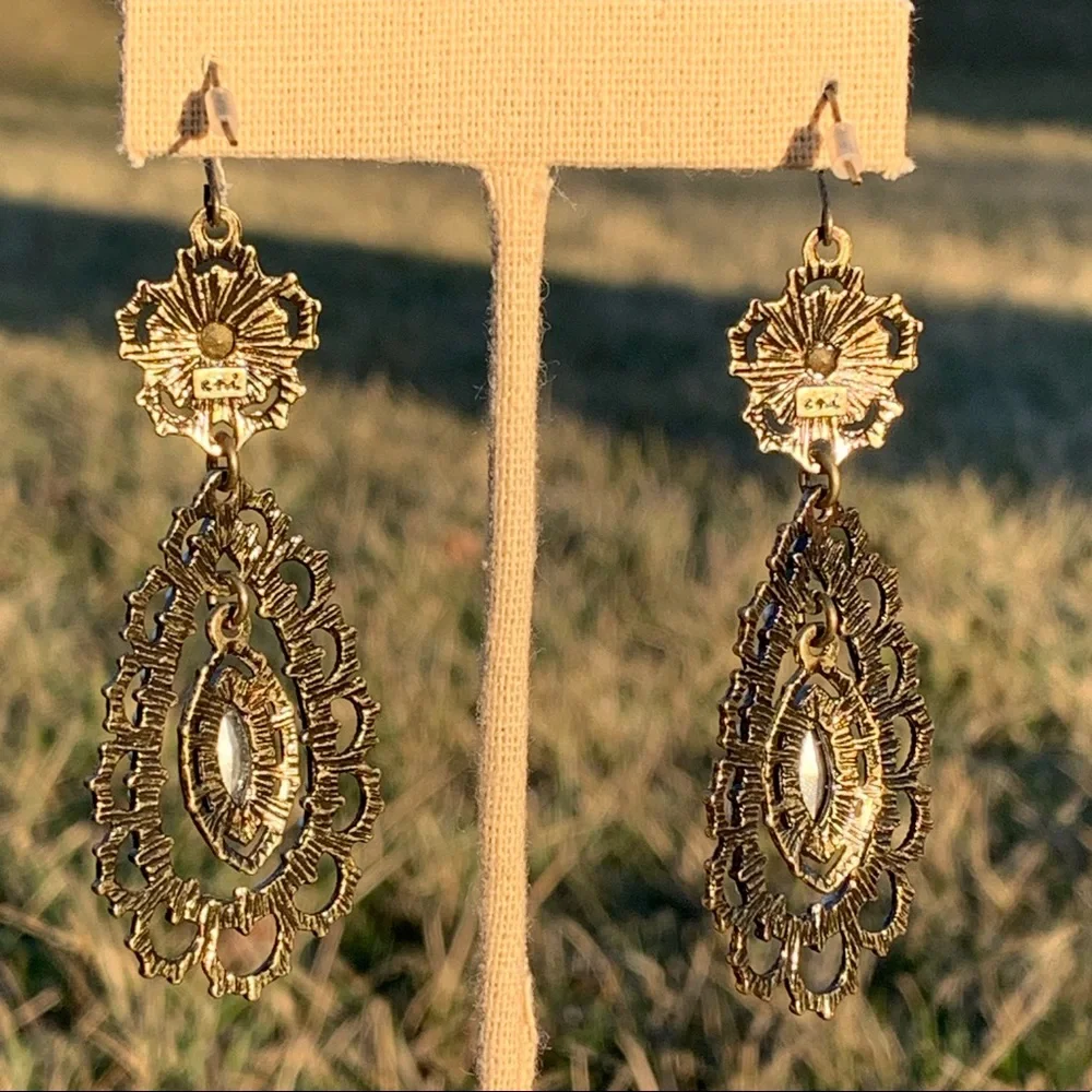 NEW Pearl + Crystal Filigree Earrings Chloe + Isabel